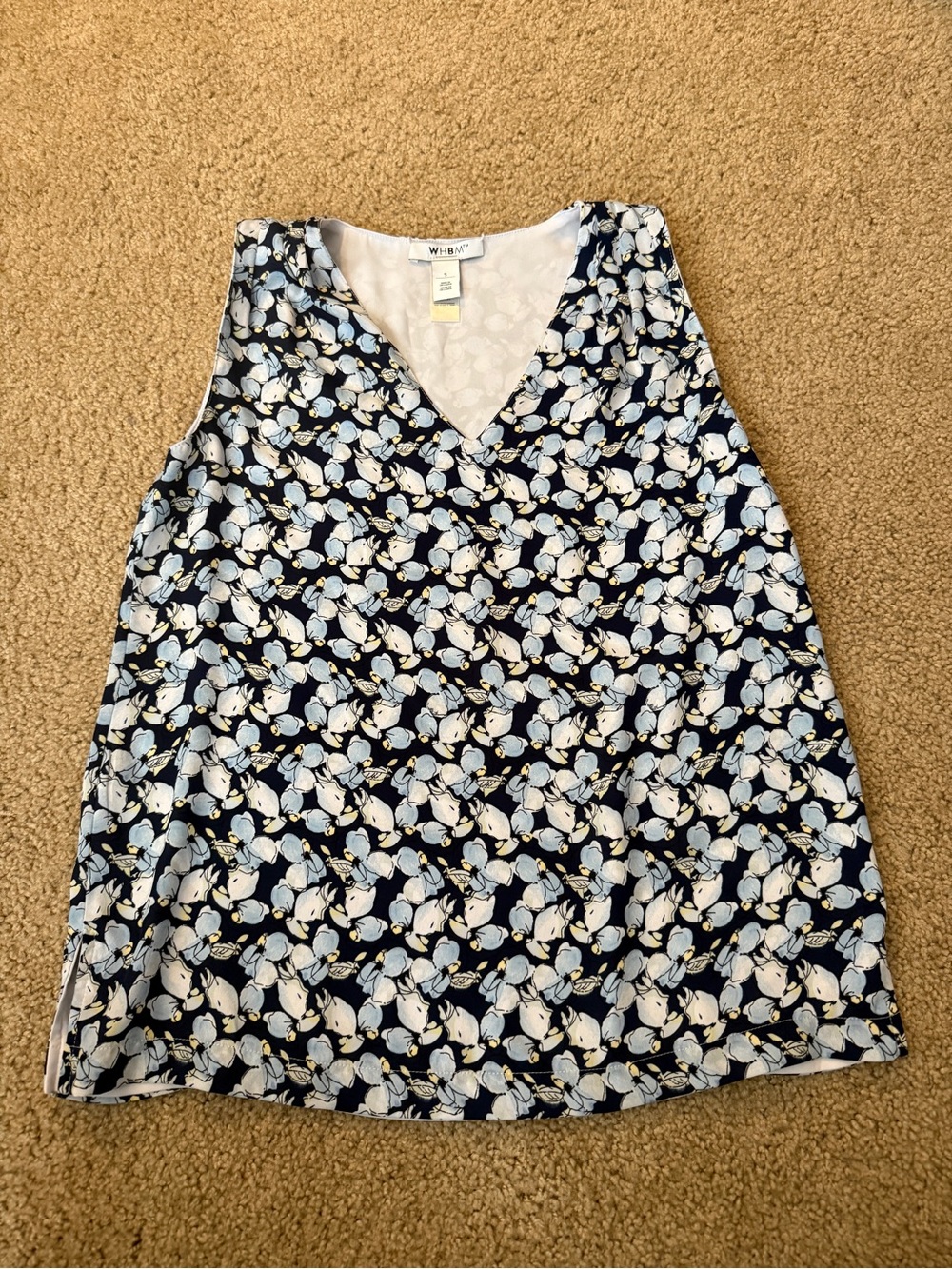 White House Black Market Navy Floral V-Neck Sleeveless Tank